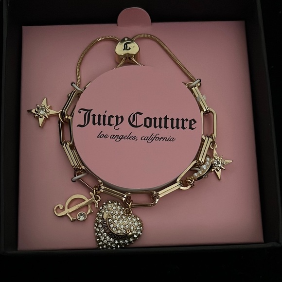 Juicy Couture Gold Charm Bracelet with Heart and Crystal Accents new in a box - Picture 1 of 2